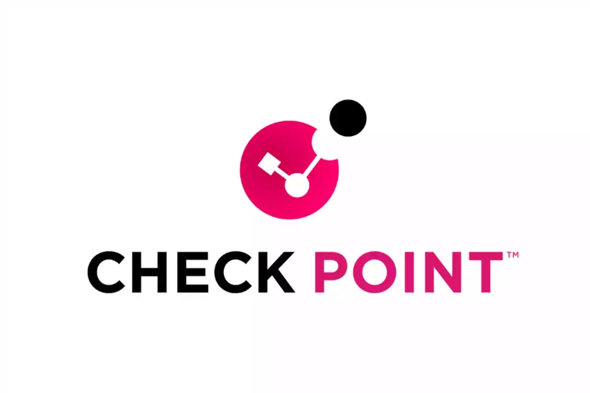 Logo de Check Point con un diseño circular en tonos rosa y negro y el texto CHECK POINT en letras mayúsculas