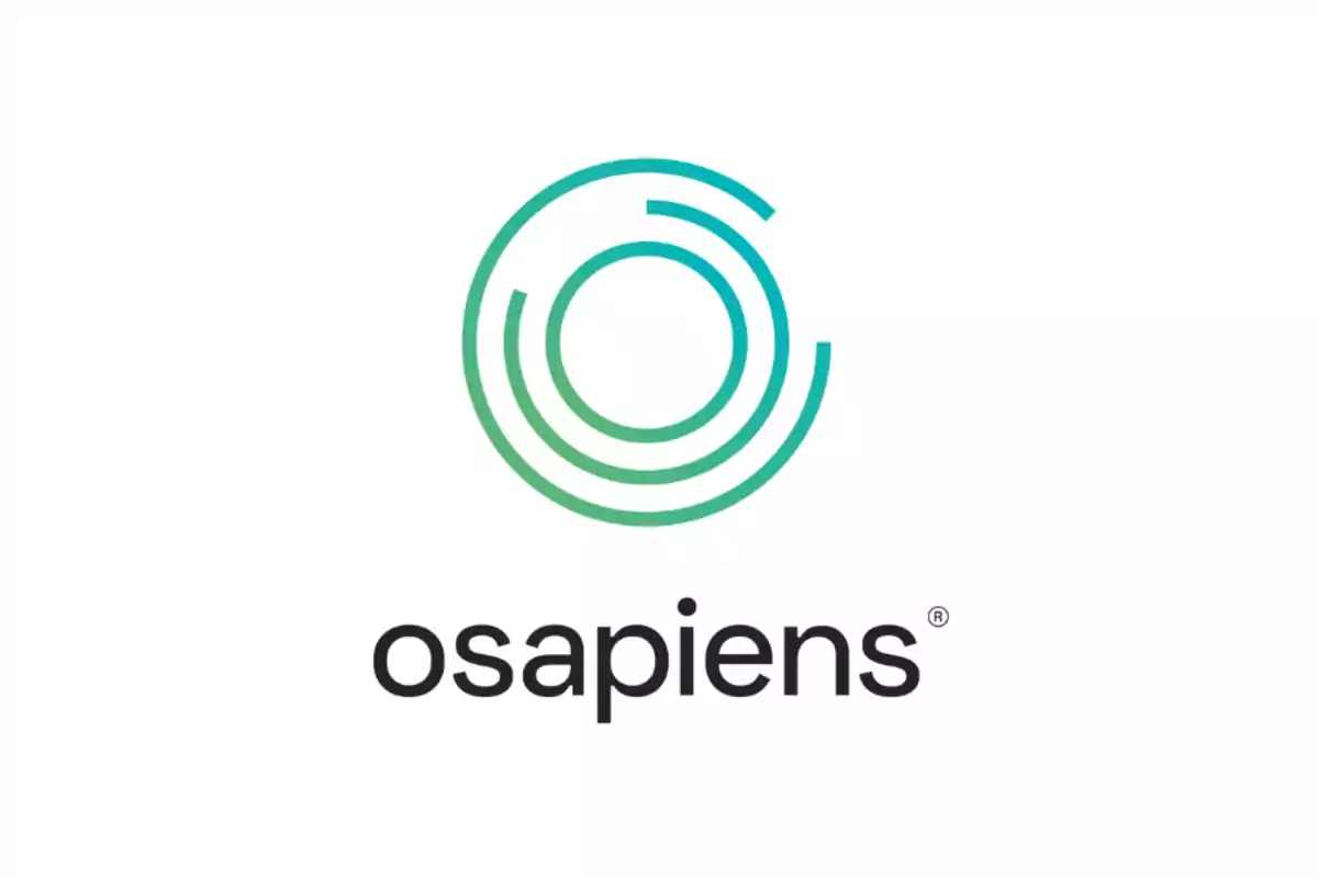 Logo de osapiens con líneas circulares verdes sobre fondo blanco