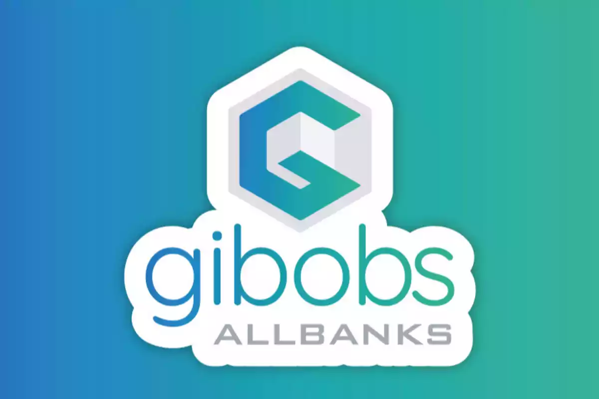 Logo de gibobs allbanks con fondo degradado azul y verde