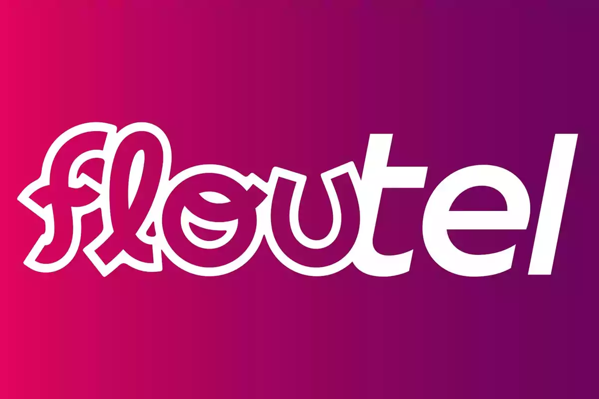 Logo con la palabra floutel en letras blancas sobre un fondo degradado de rosa a morado