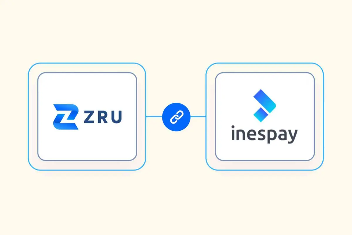 Logos de ZRU e Inespay conectados por un icono de enlace en el centro sobre fondo claro