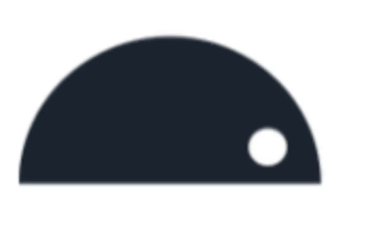 Icono minimalista de medio círculo oscuro con un pequeño círculo blanco en el extremo derecho