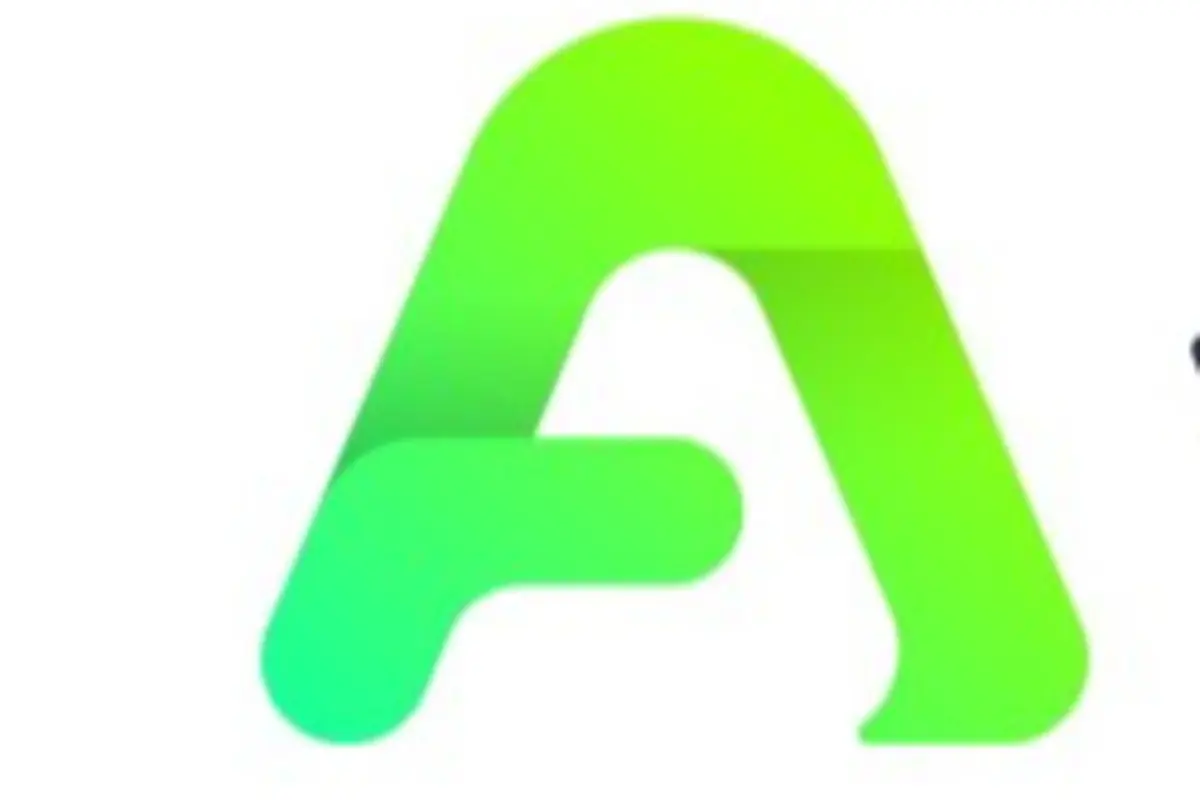 Logotipo verde con forma de letra A estilizada sobre fondo blanco