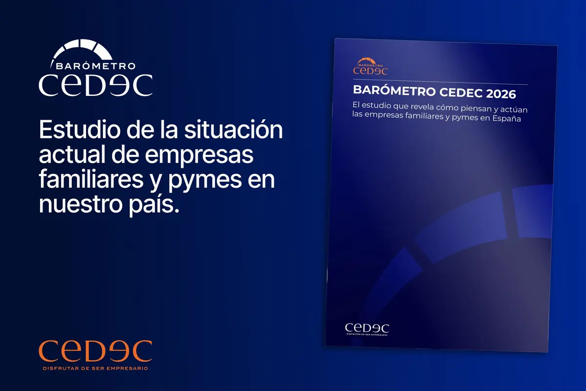 Portada del informe Barómetro CEDEC 2026 sobre la situación actual de empresas familiares y pymes en España con diseño corporativo en tonos azules y logotipo de CEDEC