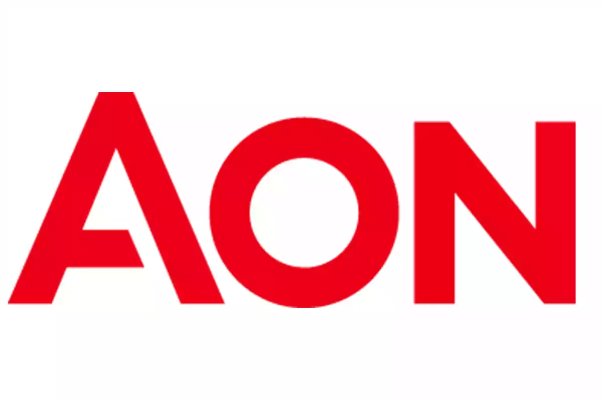 Logo de AON en letras rojas sobre fondo blanco