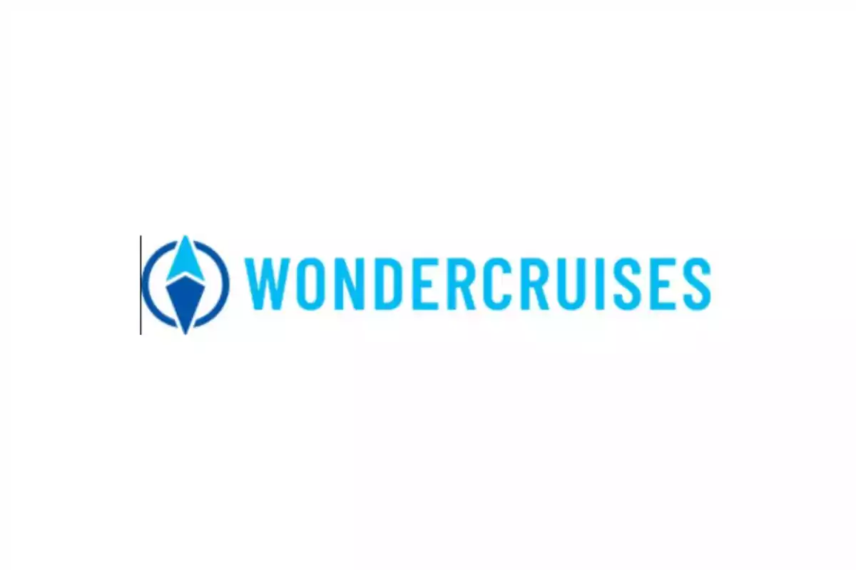 Logotipo de Wondercruises con un diseño de brújula en azul.