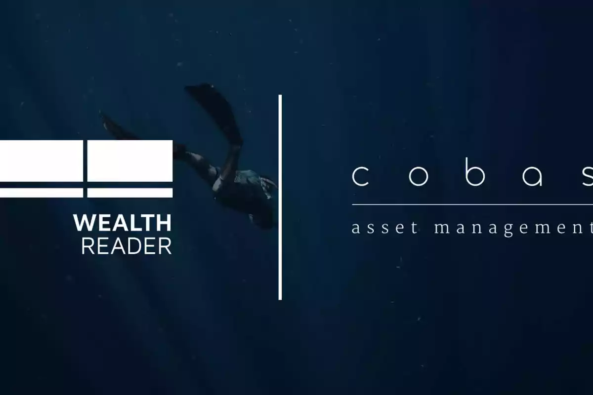 "Logos de Wealth Reader y Cobas Asset Management sobre un fondo oscuro con una persona buceando