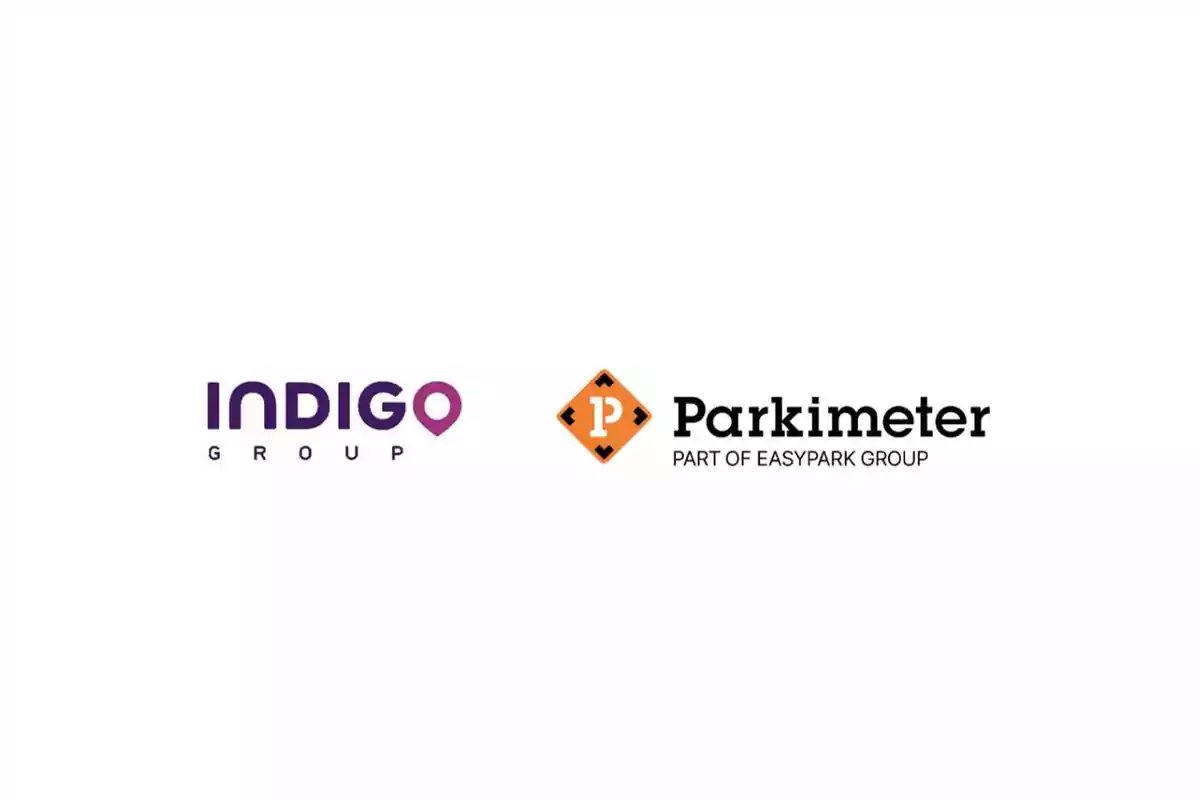 Logotipos de Indigo Group y Parkimeter, parte de EasyPark Group.