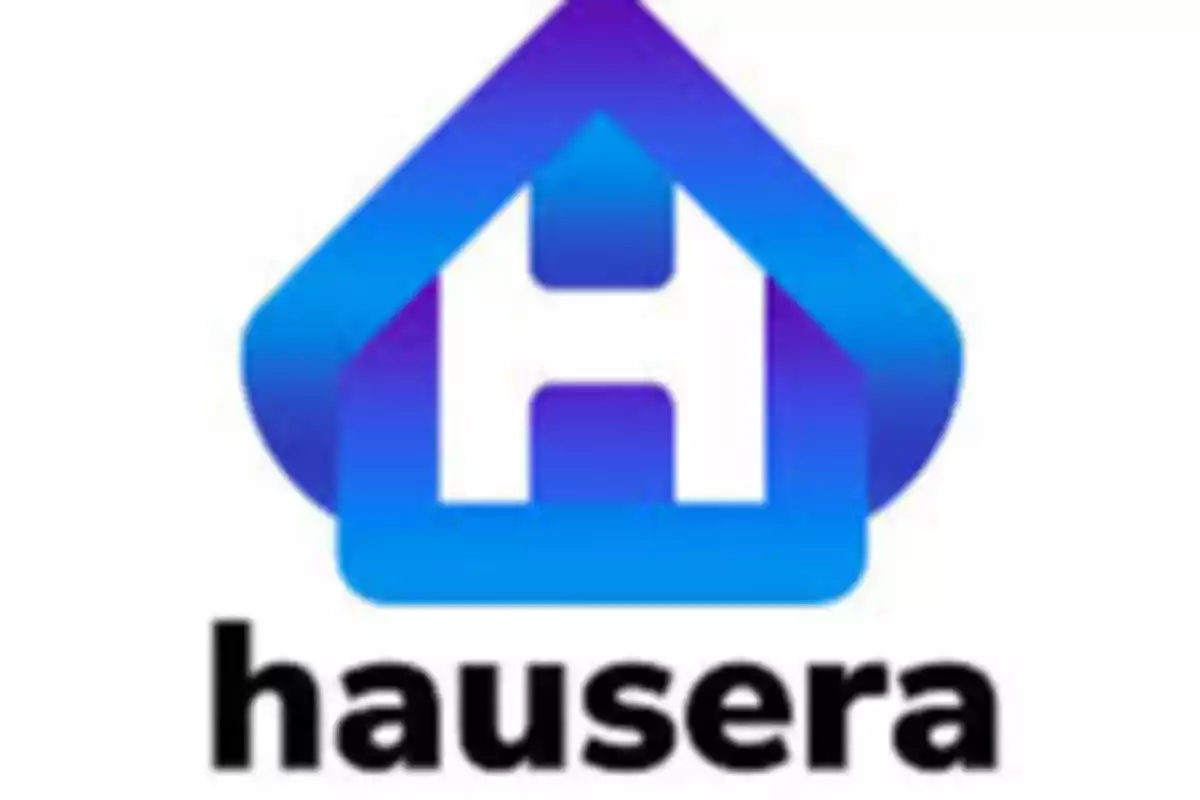 Logotipo de Hausera con una letra H en un diseño de casa azul y morado.