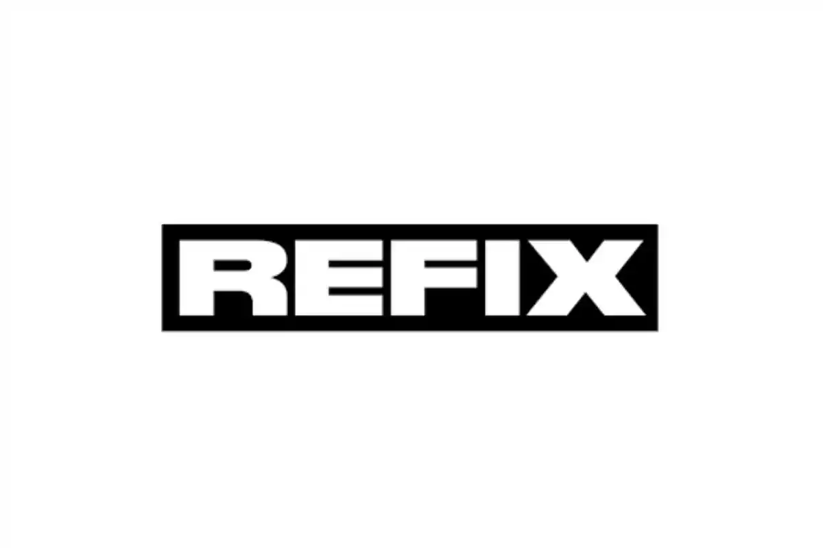 Logotipo con la palabra "REFIX" en letras blancas dentro de un rectángulo negro.