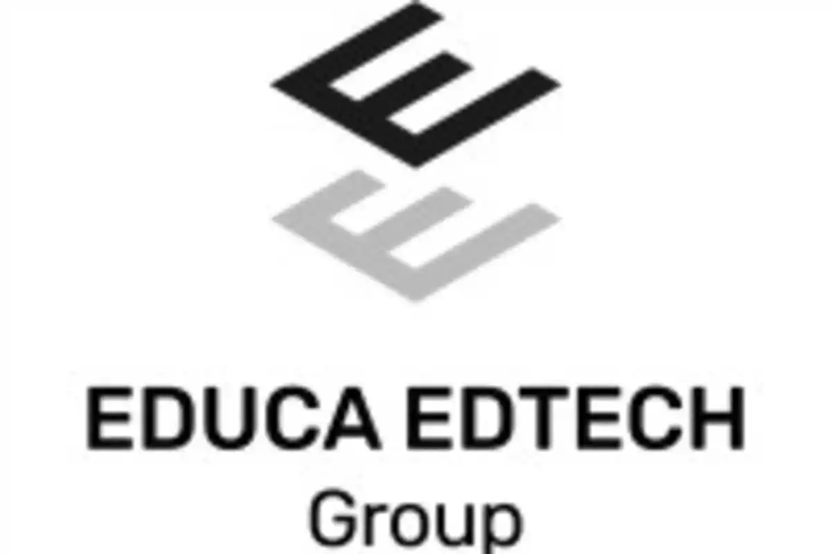 Logotipo de EDUCA EDTECH Group con un diseño geométrico en blanco y negro.