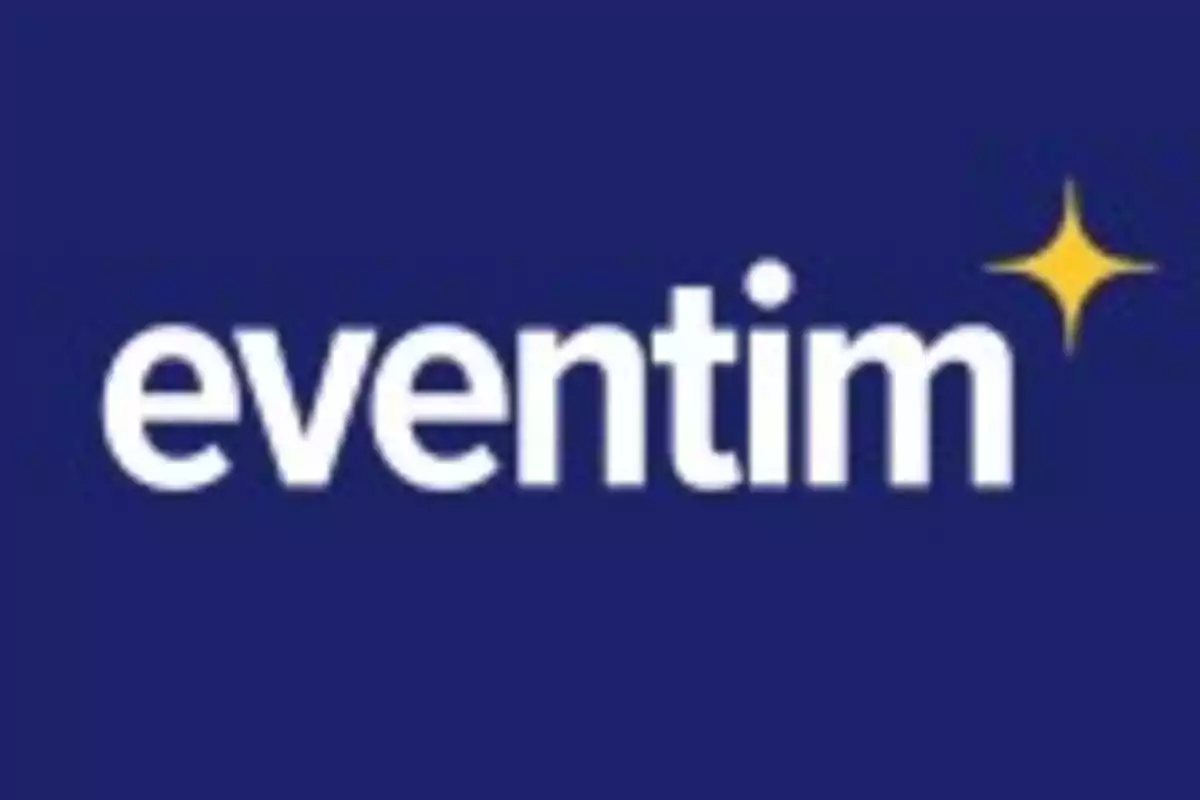 Logotipo de Eventim con fondo azul y una estrella amarilla a la derecha.