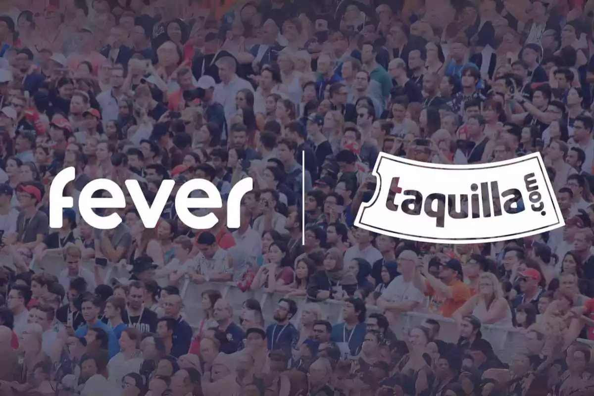 Una multitud de personas con los logotipos de "fever" y "taquilla.com" superpuestos.