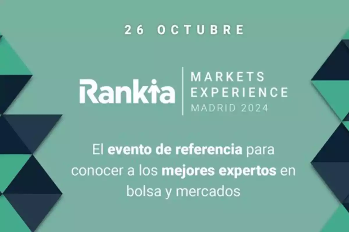 Imagen promocional del evento Rankia Markets Experience Madrid 2024 que se llevará a cabo el 26 de octubre, destacando la participación de expertos en bolsa y mercados.