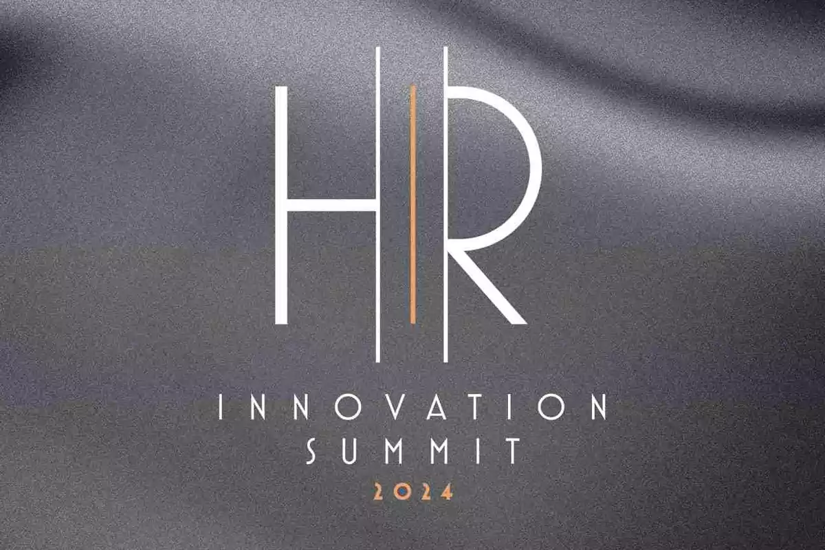 Logotipo del HR Innovation Summit 2024 sobre un fondo gris oscuro.