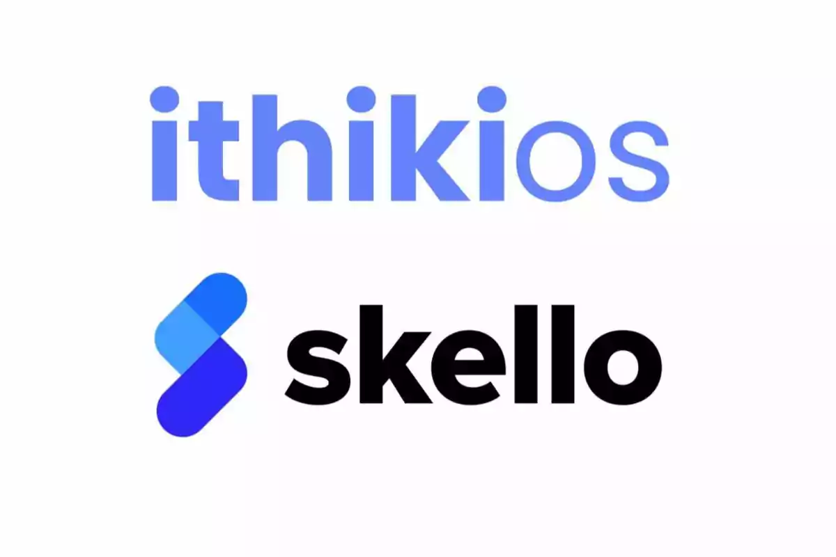 Logotipos de ithikios y skello sobre fondo blanco
