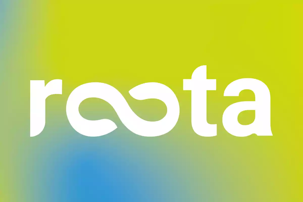 Logotipo de Roota con fondo degradado en tonos verde, amarillo y azul.