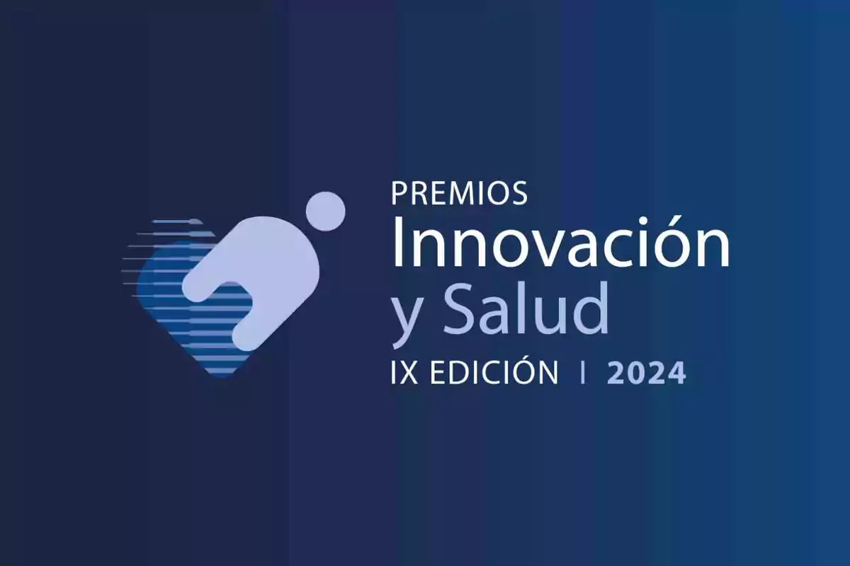 Logo de los Premios Innovación y Salud IX Edición 2024 con un diseño de figura humana y corazón en tonos azules.