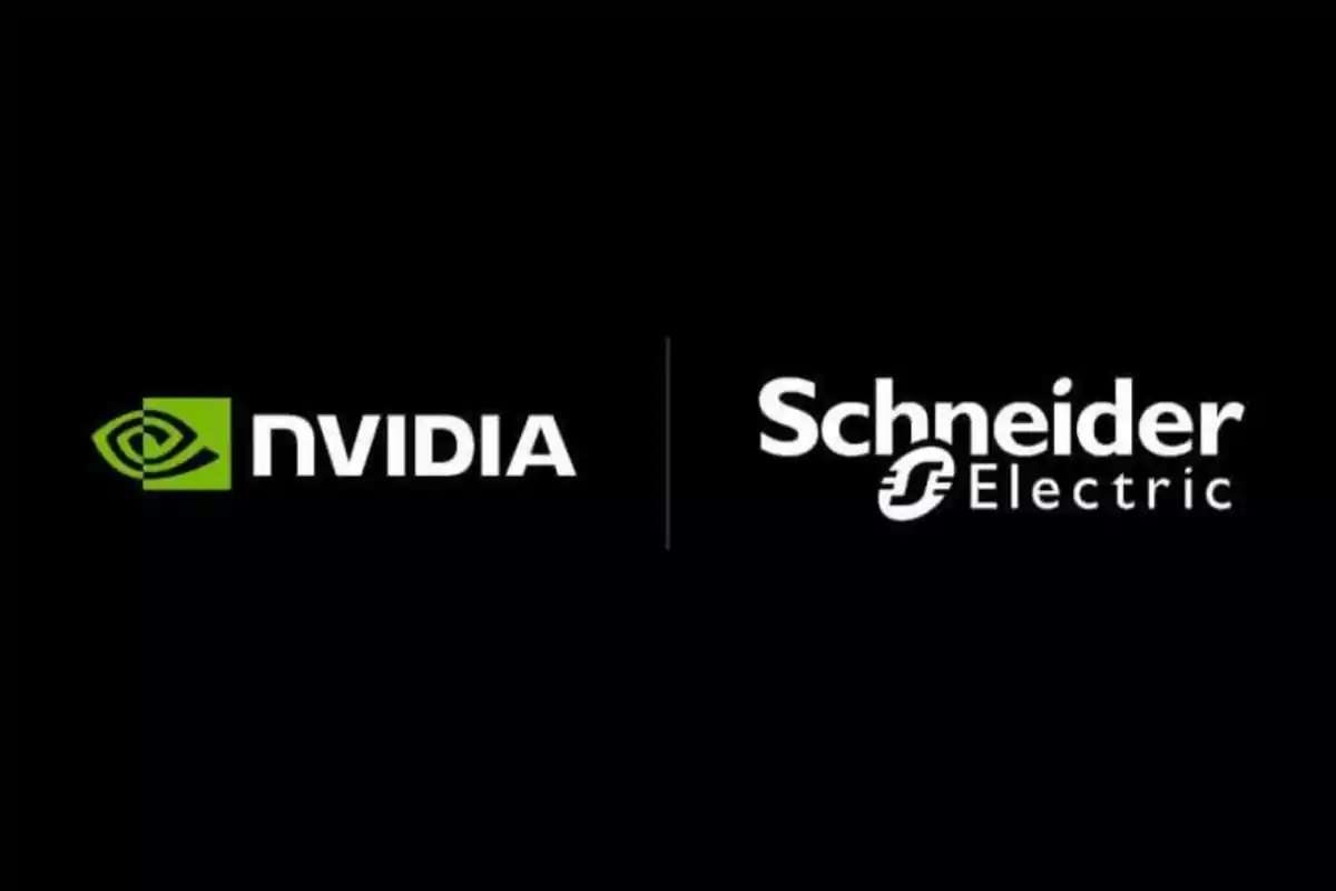 Logos de Nvidia y Schneider Electric sobre fondo negro