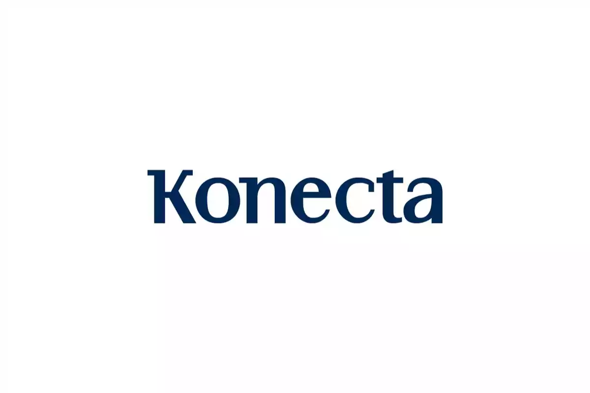 Logotipo de la empresa Konecta en letras azules sobre fondo blanco.