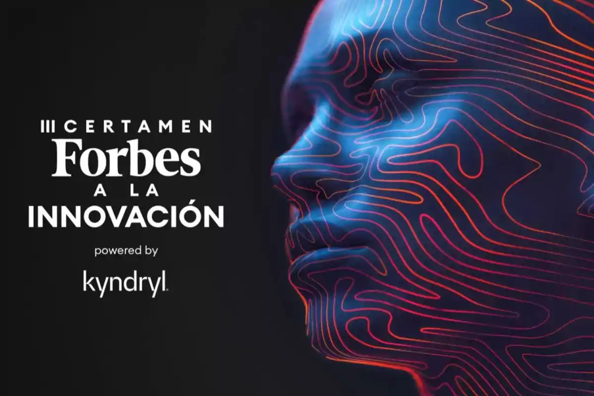 Cartel del III Certamen Forbes a la Innovación con un diseño de rostro humano estilizado con líneas de colores.