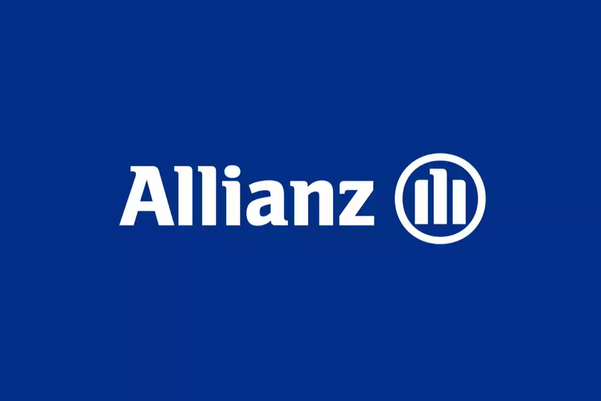 Logotipo de Allianz en fondo azul con texto blanco y un símbolo circular a la derecha.