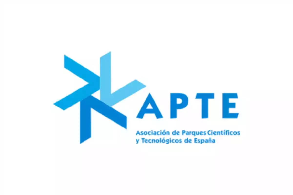 Logotipo de la Asociación de Parques Científicos y Tecnológicos de España con diseño geométrico en tonos azules.