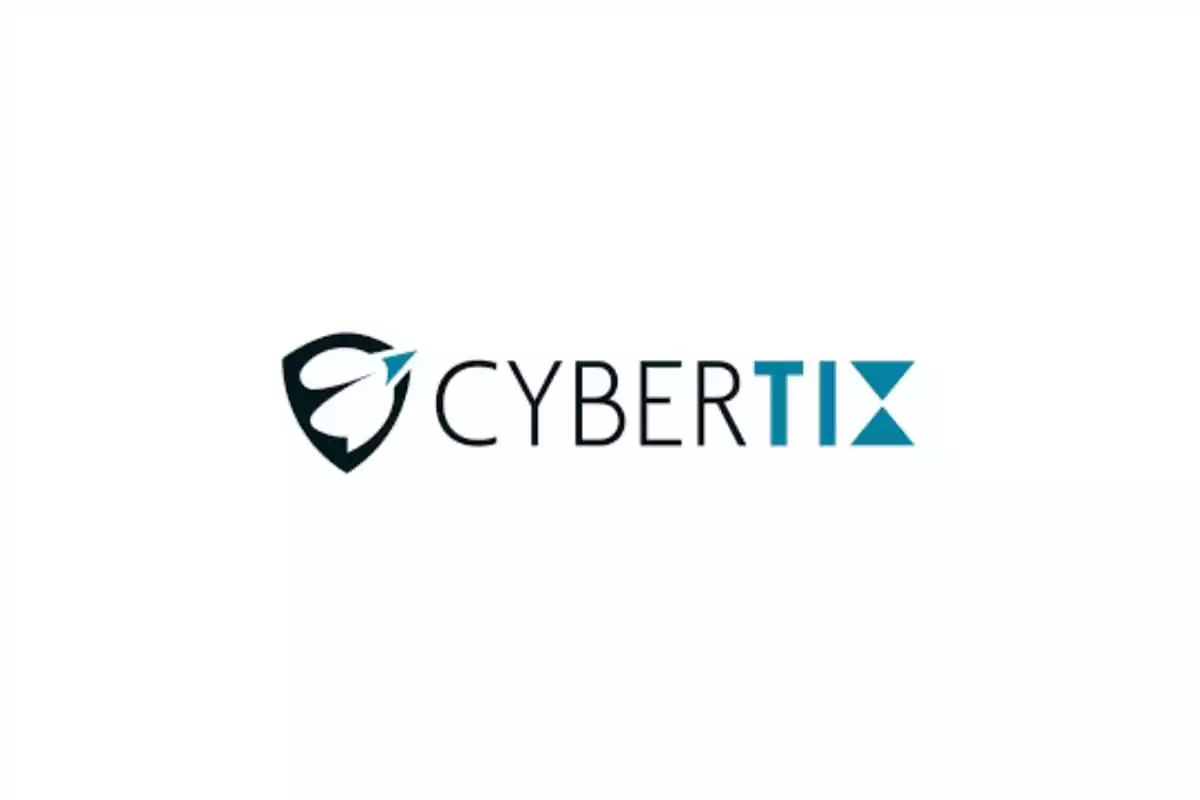 Logotipo de CyberTIX con un diseño de escudo y flecha estilizada.