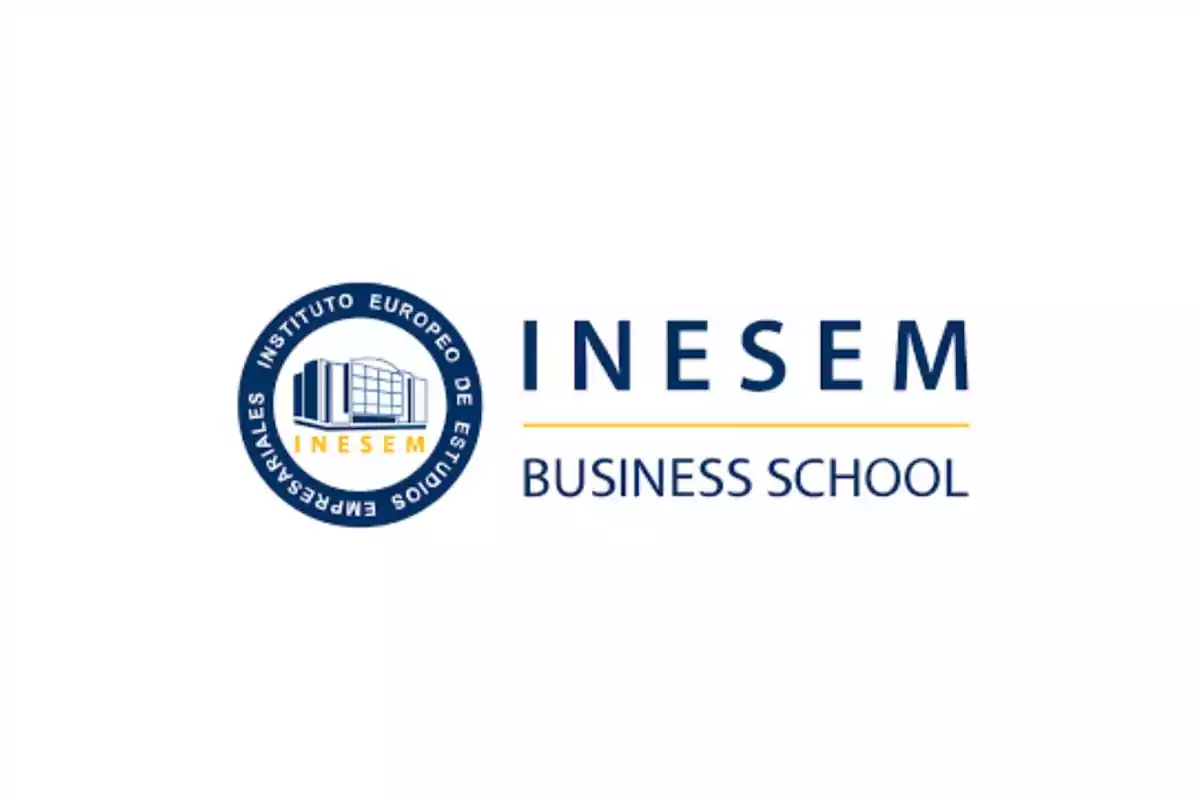 Logotipo de INESEM Business School con un emblema circular a la izquierda.