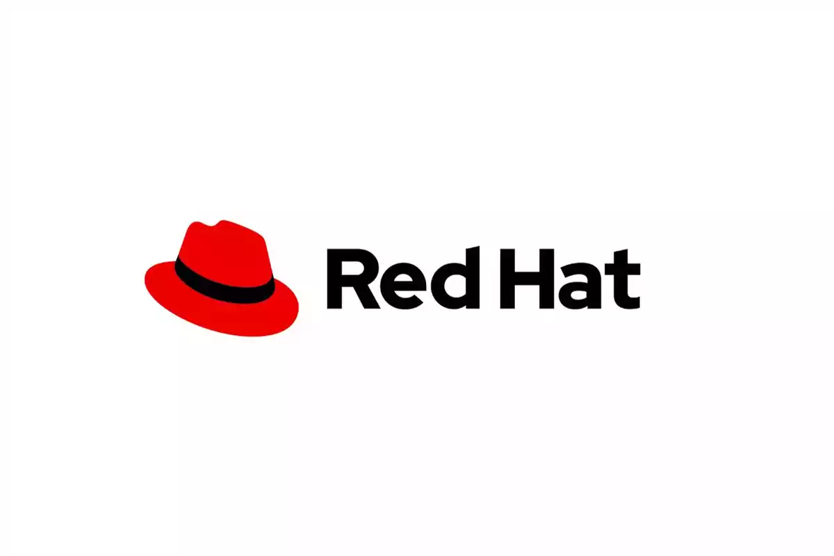 Logotipo de Red Hat con un sombrero rojo y texto en negro.