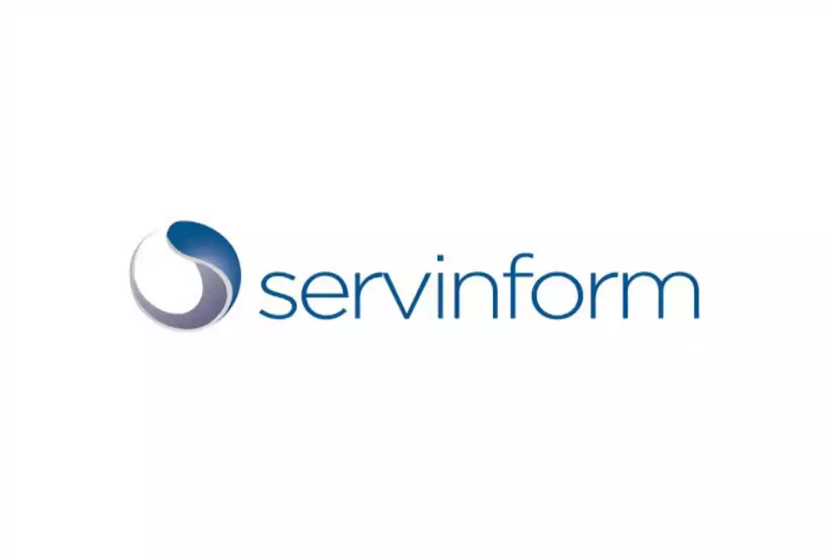 Logotipo de Servinform con diseño abstracto en azul y gris.