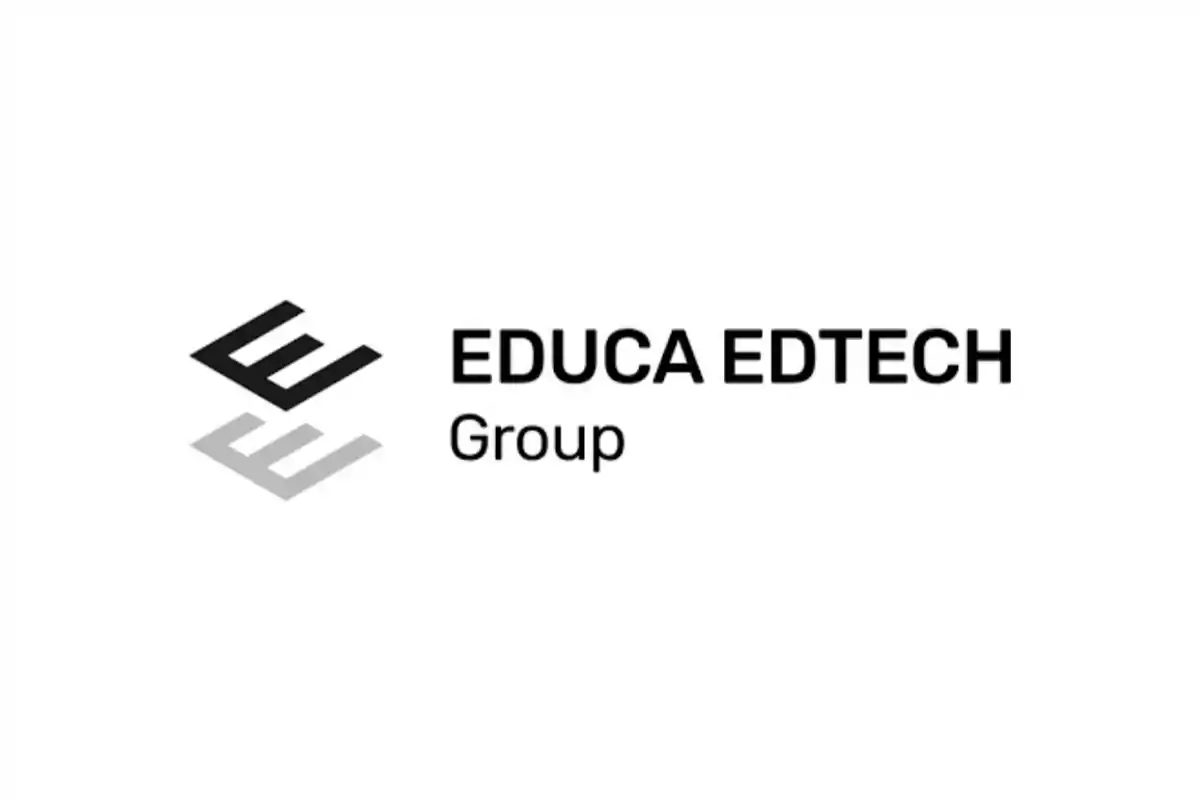 Logotipo de Educa Edtech Group con diseño geométrico en blanco y negro.