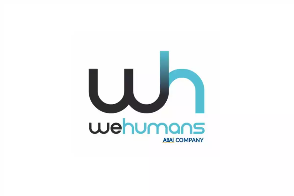 Logotipo de WeHumans con las letras "wh" en negro y azul y el texto "ABAI Company" en la parte inferior.