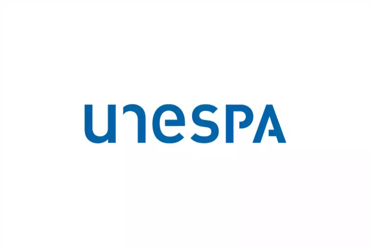 Logotipo de UNESPA en letras azules sobre fondo blanco.