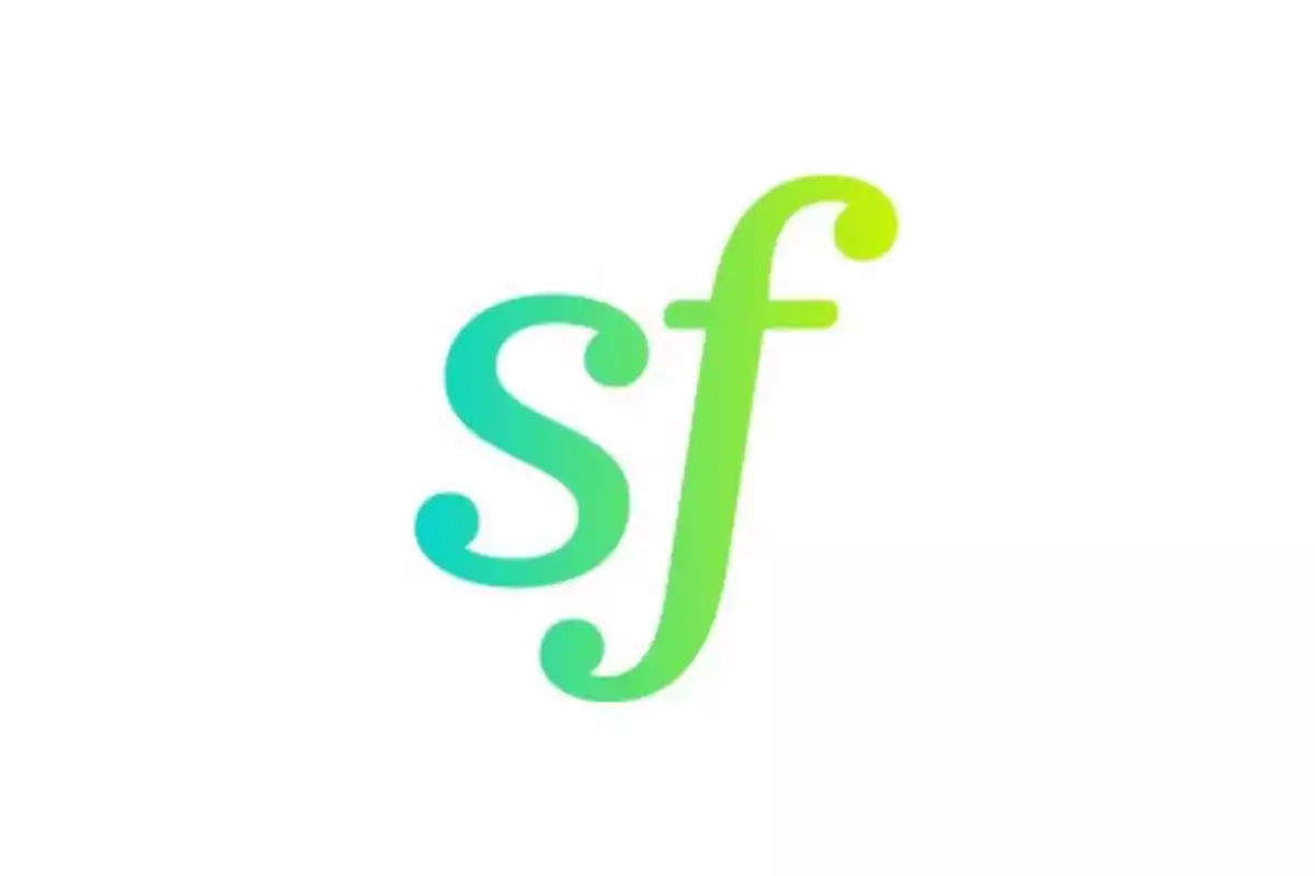 Logotipo de Symfony con las letras "sf" en un degradado de verde a azul sobre fondo blanco.