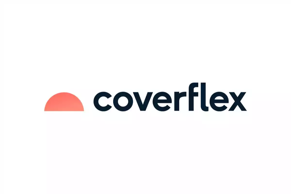 Logotipo de Coverflex con un semicírculo rojo a la izquierda.