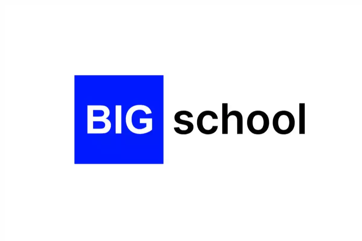 Logotipo con la palabra "BIG" en un cuadro azul y "school" en texto negro sobre fondo blanco.